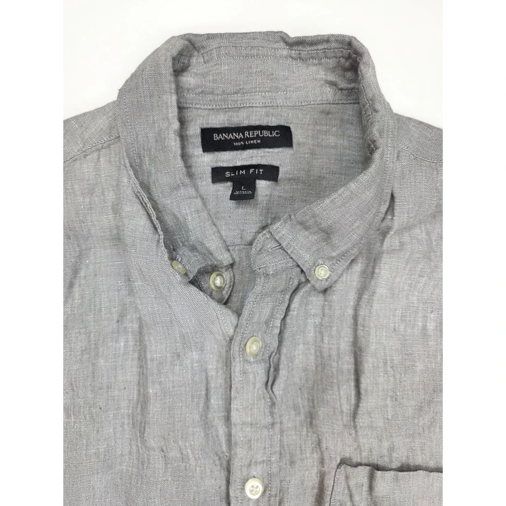Banana Republic Slim Fit Grey Linen Button Down S/ Sleeve Shirt Men's Size Large